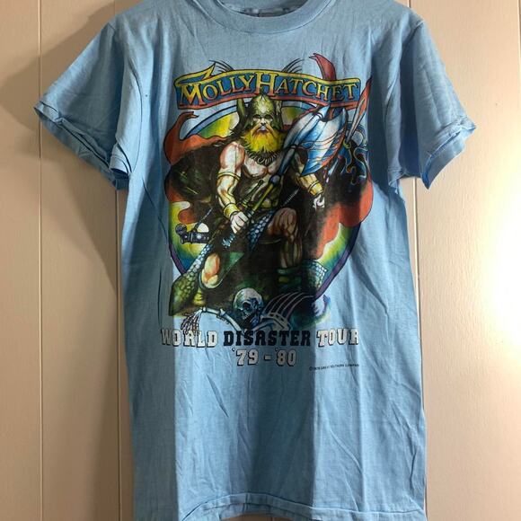 vintage 1979 MOLLY HATCHET World Disaster Tour single stitch graphic tee shirt M - Picture 3 of 7